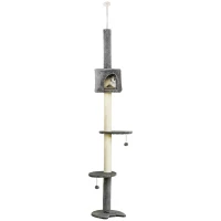 PawHut Floor to Ceiling Cat Tree for Indoor Cats, Kitten Tower, Condo, Multi-Layer Activity Center, Indoor Pet Play House with Solid Scratching Post Hanging Balls, Light Grey(m-1)