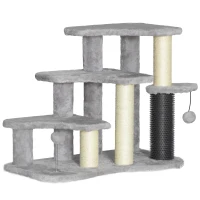 PawHut 2-in-1 Cat Tree, Pet Stairs w/ Scratching Post, Toy Balls, for Bed, Sofa, Couch, Light Grey(m-1)