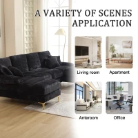 U-Shaped Modular Sofa with Pillows, Double Chaise, Rubber Pads, Chenille Fabric Sectional Couch for Living Room, 272L x 136W x 88H cm, Black(m-6)