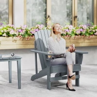 Outsunny Adirondack Tuinstoel met Bekerhouder Ligstoel Balkonstoel Massief Hout Donkergrijs 97 x 72.5 x 93 cm(m-10)