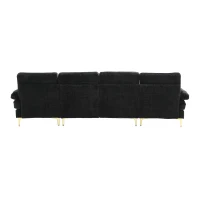 U-Shaped Modular Sofa with Pillows, Double Chaise, Rubber Pads, Chenille Fabric Sectional Couch for Living Room, 272L x 136W x 88H cm, Black(m-14)
