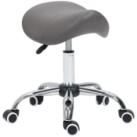 HOMCOM Cosmetic Stool 360° Rotate Height Adjustable Salon Massage Spa Chair Hydraulic Rolling Faux Leather Saddle Stool, Grey(m-1)