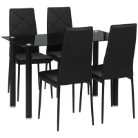 HOMCOM Modern Dining Table Set for 4, Space-Saving 5 Pieces Kitchen Table Set with Rectangle Table and Steel Frame, Black(m-10)