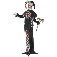 Outsunny 183 cm Life Size Halloween Animated Clown & Skull Staff with Red Light Up Eyes, Sound Activated Moving Arms & Head, Scary Clown Halloween Decorations, Battery Operated, Indoor Party Props(m-11)