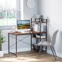 HOMCOM Computer Desk with Storage Shelves, Industrial Writing Table, Study Workstation for Home Office with Metal Frame, Walnut and Black(m-2)