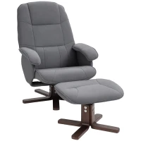 HOMCOM Linen Swivel Recliner Chair with Footstool, Upholstered Reclining Armchair with Wooden Base for Living Room, Grey(m-10)