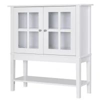 HOMCOM Küchenschrank, Sideboard mit 3 Schichten, Küchenbuffet, Vitrinenschrank mit Glastür im Landhausstil, Geschirrschrank, Buffetschrank für kleine Räume, MDF, Weiß, 80 x 28 x 84 cm(m-1)