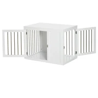 PawHut 2-in-1 Dog Cage and Side Table, with Two Lockable Doors, for Medium Dogs - White(m-8)