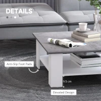 HOMCOM Square Coffee Table, 2 Tier Centre Table with Storage Shelf, Vintage Living Room Table, Cement Colour(m-5)