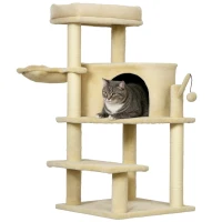 PawHut Sisal 100cm Cat Tree Tower with Sisal Scratching Post Cream White(m-10)