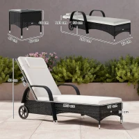 Outsunny 2 Seater Rattan Sun Lounger Set with Side Table Black(m-5)