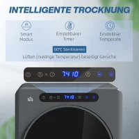 HOMCOM Wäschetrockner, 6 Programme, 40-60℃, 3 kg Kapazität, kompakt, Touch-Bedienung, Grau(m-4)
