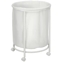 HOMCOM 100L Steel Frame Laundry Bin, with Wheels - White(m-10)