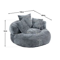 Chenille Bean Bag Chair with Memory Foam Filling, High Back Lounger with Three Pillows for Adults and Kids, 108L x 108W x 52H cm, Gray(m-3)