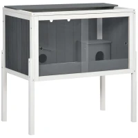 PawHut Wooden Hamster Cage for Dwarf Hamsters, Gerbils, Rutin Chicken, with Shelf, Two Huts - Grey(m-1)