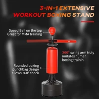 HOMCOM 155-205cm 3-IN-1 Freestanding Boxing Punch Bag Stand with Rotating Flexible Arm, Speed Ball, Waterable Base(m-6)