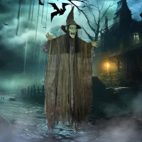 Outsunny 170 cm Life Size Hanging Halloween Animated Witch with Glowing LED Eyes, Spooky Witch Scary Halloween Decorations, Battery Operated, Indoor Party Props(m-7)