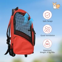 PawHut Pet Travel Backpack Bag Cat Puppy Dog Carrier w/ Trolley and Telescopic Handle Portable Stroller Wheel Luggage Bag (Red)(m-7)