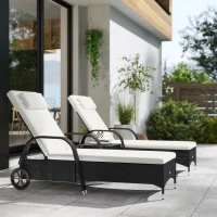 Outsunny 2 Seater Rattan Sun Lounger Set with Side Table Black(m-11)