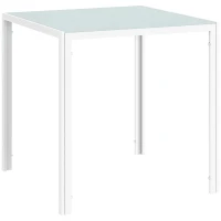 HOMCOM Quadratischer Esstisch für 4 Personen, Tischplatte aus Hartglas, für Küche und Esszimmer, 75 x 75 x 75 cm, Weiß(m-10)