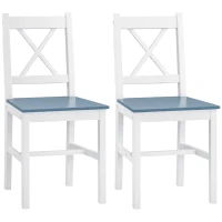 HOMCOM Dining Chairs Set of 2, Pine Wood Kitchen Chairs with Cross Back, Solid Structure for Living Room and Dining Room, White(m-10)