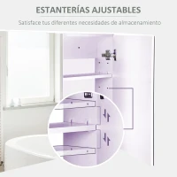 HOMCOM Armario de Baño con Espejo Armario de 2 Puertas con 3 Estantes Interiores Estilo Moderno para Dormitorio Salón 80x15x60 cm Lila Claro(m-5)