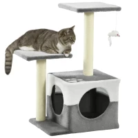 PawHut Cat Tree w/ Sisal Scratching Posts, House, Perches, Toy Mouse, Grey(m-10)
