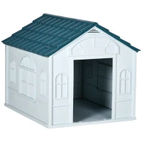 PawHut Plastic Weather-Resistant Dog House, for Indoors and Outdoors, Large Dogs - White and Blue(m-1)