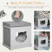 PawHut Cat House Bed Kitten Cave Cube Indoor for Small Pet with Removable Sisal Scratching Pads Soft Cushions, 41x30x36 cm, Grey(m-4)