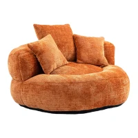 High Back Bean Bag Chair with Memory Foam Filling, Chenille Fabric, No Assembly Required, 108L x 108W x 52H cm, Orange(m-14)