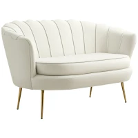 HOMCOM 2 Seater Sofa, Modern Velvet Loveseat Sofa, Fabric Small Couch with Petal Backrest and Gold Steel Legs for Living Room, Bedroom, Cream(m-10)