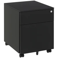 Vinsetto 2-Drawer Vertical File Cabinet, Lockable Steel Filing Cabinet with Pencil Tray and Hanging Bar for A4, Letter, Legal-sized Files, Fully Assembled Except Casters, Black(m-10)