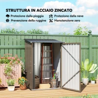 Outsunny Casetta da Giardino Porta Attrezzi in Acciaio Galvanizzato e Porta, 100x103x160cm, Marrone(m-4)