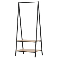 HOMCOM Portant à vêtements penderie style contemporain triangulaire dim. 64L x 43l x 149H cm 2 étagères MDF bois clair acier noir(m-1)