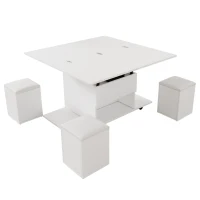 Lift-Up Coffee Table with Hydraulic Mechanism, Hidden Storage and Adjustable Height, 100L x 50W x 48H cm, White(m-16)