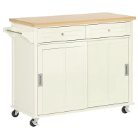 HOMCOM Isola per Cucina per Utensili e Accessori con Cassetti, Armadietto e Portasciugamani, 110x49.5x89.5 cm, Bianco(m-1)