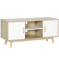 HOMCOM Mueble de TV para Televisores de hasta 55" Mueble con 2 Armarios y 2 Estantes 120x40x55 cm Natural y Blanco