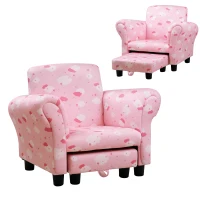 HOMCOM Toddler Chair Children's Armchairs Wood Frame w/ Footrest Anti-Slip Legs High Back Arms for Bedroom Playroom Cute Cloud Star Pink(m-10)