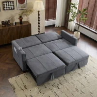 Convertible Fabric Sofa Chair with Cup Holders and Side Pockets, King Size Independent Pull Out Sofa Bed, 207L x 87W x 96H cm, Gray(m-9)