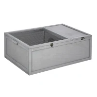 PawHut 94 cm Wooden Tortoise House Turtle Habitat Small Reptile Cage Enclosure with Two Room Grey(m-1)