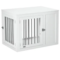 PawHut 2-in-1 Dog Cage and Side Table, with Two Lockable Doors, for Medium Dogs - White(m-10)