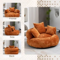 High Back Bean Bag Chair with Memory Foam Filling, Chenille Fabric, No Assembly Required, 108L x 108W x 52H cm, Orange(m-7)