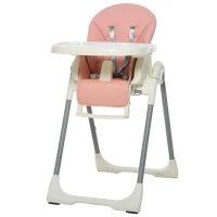 HOMCOM Trona para Bebé Evolutiva Ajustable y Plegable con Doble Bandeja Trona Portátil de +6 Meses Reclinable con 2 Ruedas y Frenos 55x80x104 cm Rosa(m-1)