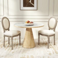 HOMCOM Lot de 2 chaises de Salle à Manger - Chaise de Salon médaillon Style Louis XVI - Bois Massif sculpté, patiné - Aspect Lin Beige(m-2)