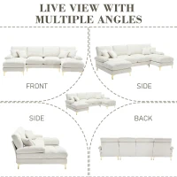 U-Shaped Modular Sofa with Pillows, Rubber Pads, Double Chaise, Chenille Fabric Sectional Couch for Living Room, 272L x 136W x 88H cm, Beige(m-7)