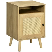 HOMCOM Bedside Table with Rattan Element, Side End Table with Shelf and Cupboard, 39cmx35cmx60cm, Natural(m-10)