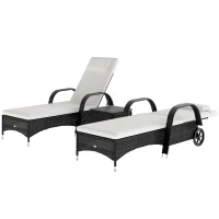 Outsunny 2 Seater Rattan Sun Lounger Set with Side Table Black(m-13)