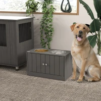 PawHut Station d'alimentation surélevée avec 2 bols en acier inoxydable et 44 L de rangement, portes magnétiques, pour grands chiens, Gris(m-2)