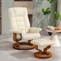 HOMCOM Sillón de relax reclinable con reposapiés, giratorio, marco de madera, revestimiento sintético crema(m-2)