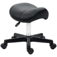 HOMCOM Saddle Stool, PU Leather Adjustable Rolling Salon Chair with Steel Frame for Massage, Spa, Beauty and Tattoo, Black(m-10)